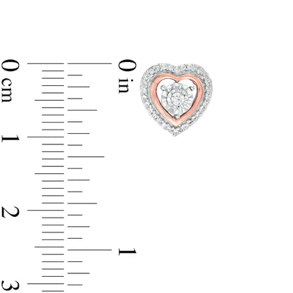0.17 CT. T.W. Diamond Heart Stud Earrings in Sterling Silver and 10K Rose Gold