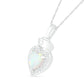 7.0mm Lab-Created Opal and White Sapphire Frame Heart with Nurse Cap Drop Pendant in Sterling Silver