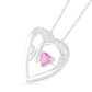 4.0mm Lab-Created Pink and White Sapphire Heartbeat Heart Pendant in Sterling Silver