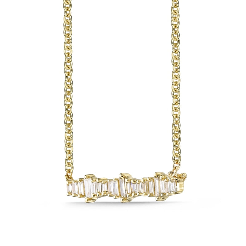 0.17 CT. T.W. Baguette Natural Diamond Sideways Bar Necklace in 10K Yellow Gold