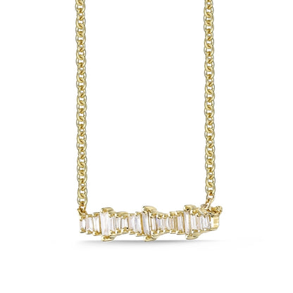 0.17 CT. T.W. Baguette Natural Diamond Sideways Bar Necklace in 10K Yellow Gold