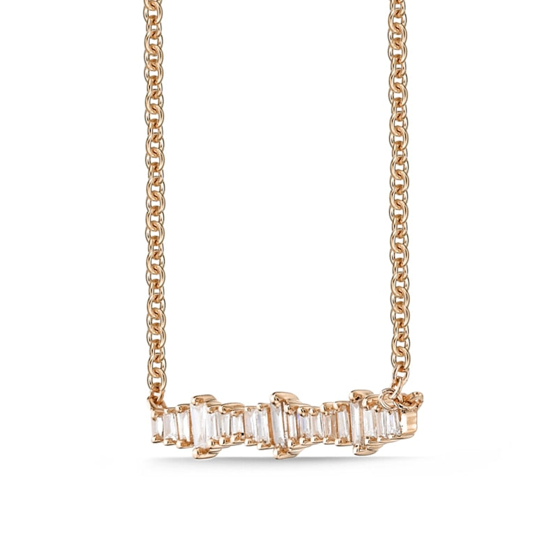 0.17 CT. T.W. Baguette Natural Diamond Sideways Bar Necklace in 10K Rose Gold