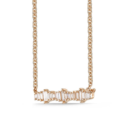 0.17 CT. T.W. Baguette Natural Diamond Sideways Bar Necklace in 10K Rose Gold