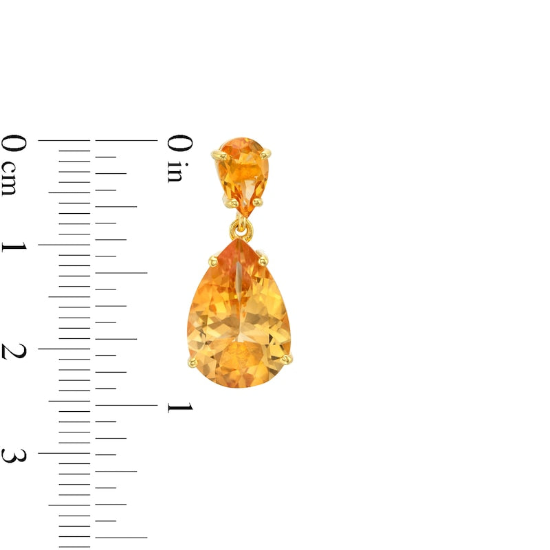 Pear-Shaped Citrine Double Teardrop Earrings in Sterling Silver with 10K Gold Plate