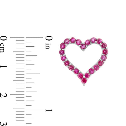 Ruby Heart Outline Stud Earrings in Sterling Silver