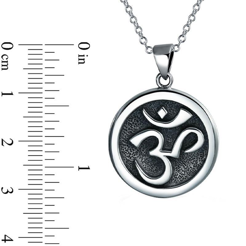 Oxidized Om Sanskrit Symbol Medallion Pendant in Sterling Silver