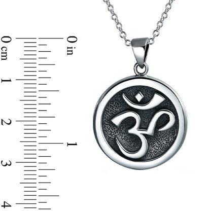 Oxidized Om Sanskrit Symbol Medallion Pendant in Sterling Silver