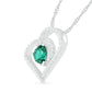 6.0mm Lab-Created Emerald and White Sapphire Tilted Double Loop Heart Pendant in Sterling Silver
