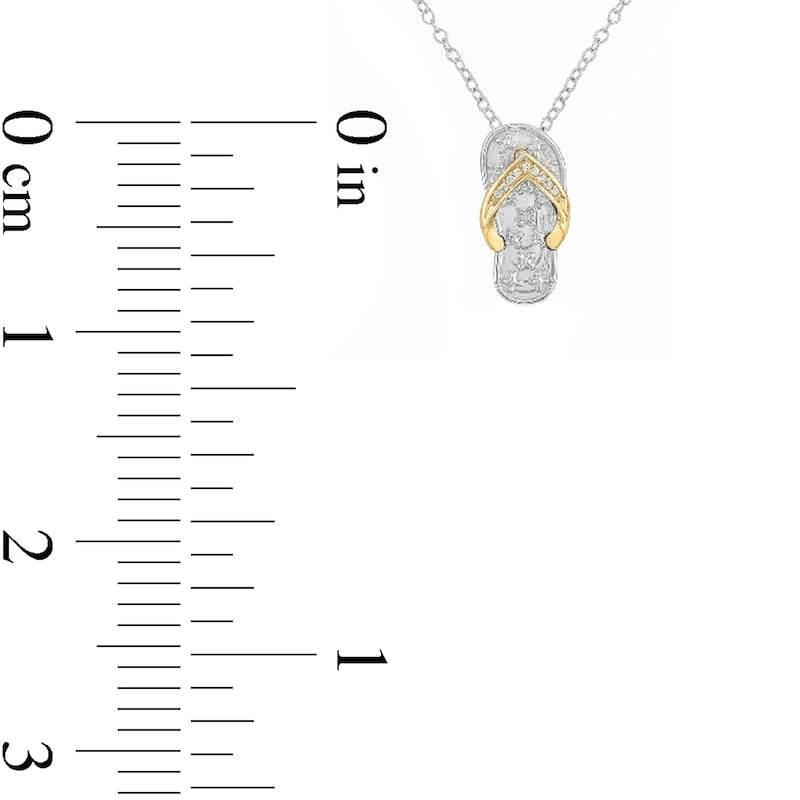Natural Diamond Accent Flip Flop Pendant in Sterling Silver and 10K Yellow Gold