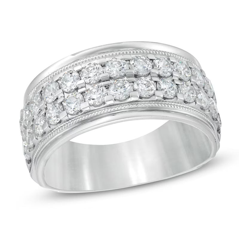 Men's 2 CT. T.W. Natural Diamond Raised Double Row Wedding Anniversary Band in 10K White Gold