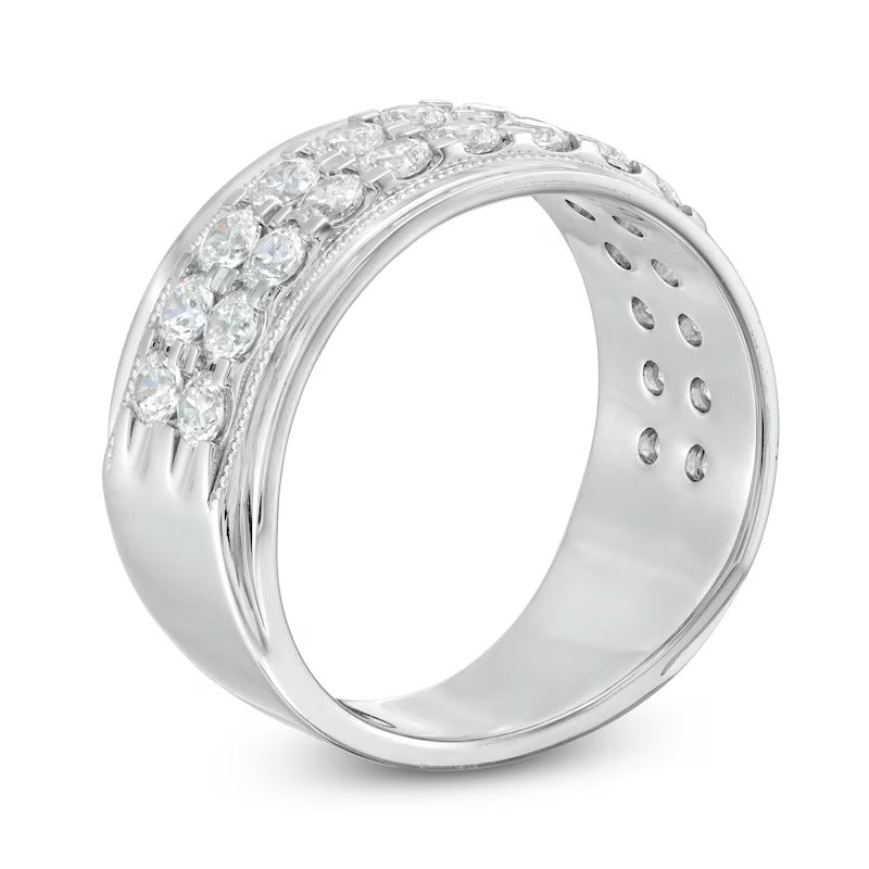 Men's 2 CT. T.W. Natural Diamond Raised Double Row Wedding Anniversary Band in 10K White Gold