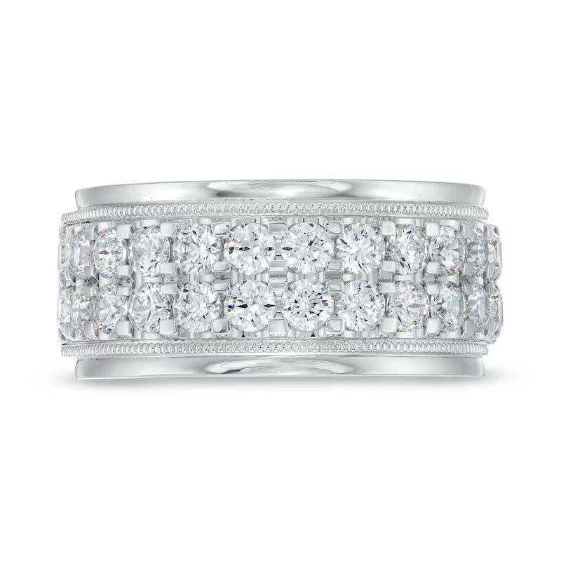 Men's 2 CT. T.W. Natural Diamond Raised Double Row Wedding Anniversary Band in 10K White Gold