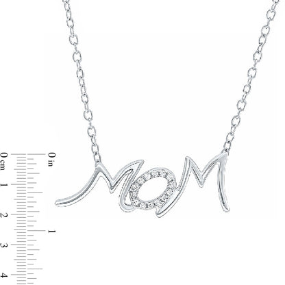 0.05 CT. T.W. Natural Diamond "MOM" Necklace in 10K White Gold