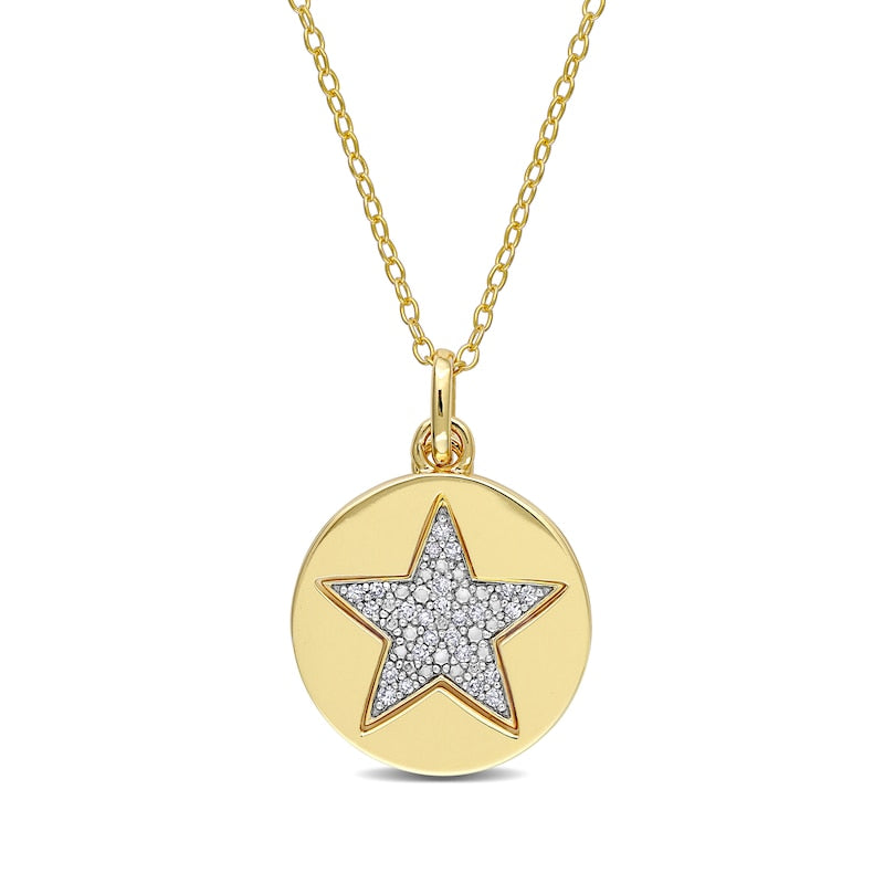 0.1 CT. T.W. Natural Diamond Star Cutout Disc Pendant in Sterling Silver with Yellow Rhodium