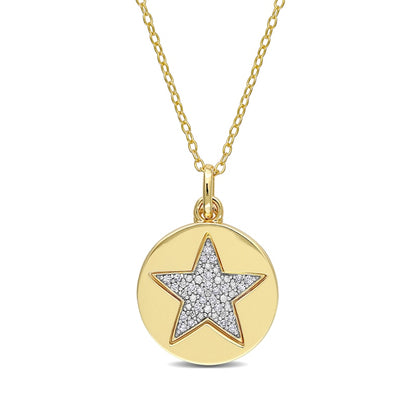 0.1 CT. T.W. Natural Diamond Star Cutout Disc Pendant in Sterling Silver with Yellow Rhodium