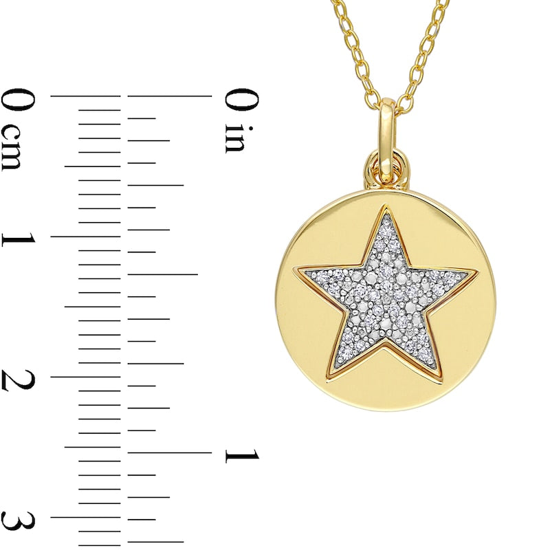 0.1 CT. T.W. Natural Diamond Star Cutout Disc Pendant in Sterling Silver with Yellow Rhodium
