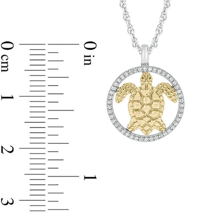 0.17 CT. T.W. Natural Diamond Circle with Turtle Pendant in 10K Two-Tone Gold