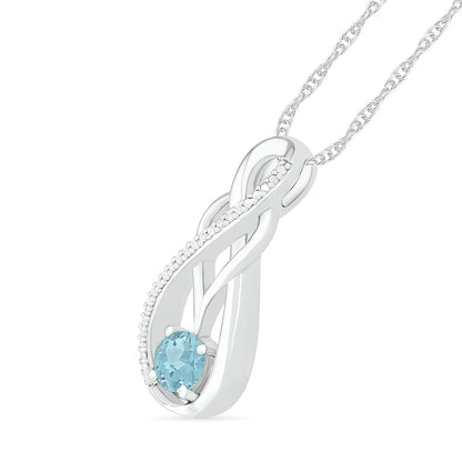 Aquamarine and 0.05 CT. T.W. Natural Diamond Overlay Infinity Pendant in Sterling Silver