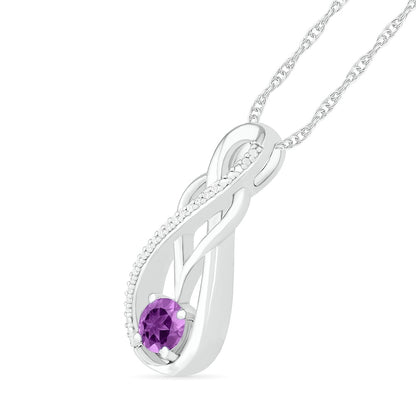 Amethyst and 0.05 CT. T.W. Natural Diamond Overlay Infinity Pendant in Sterling Silver