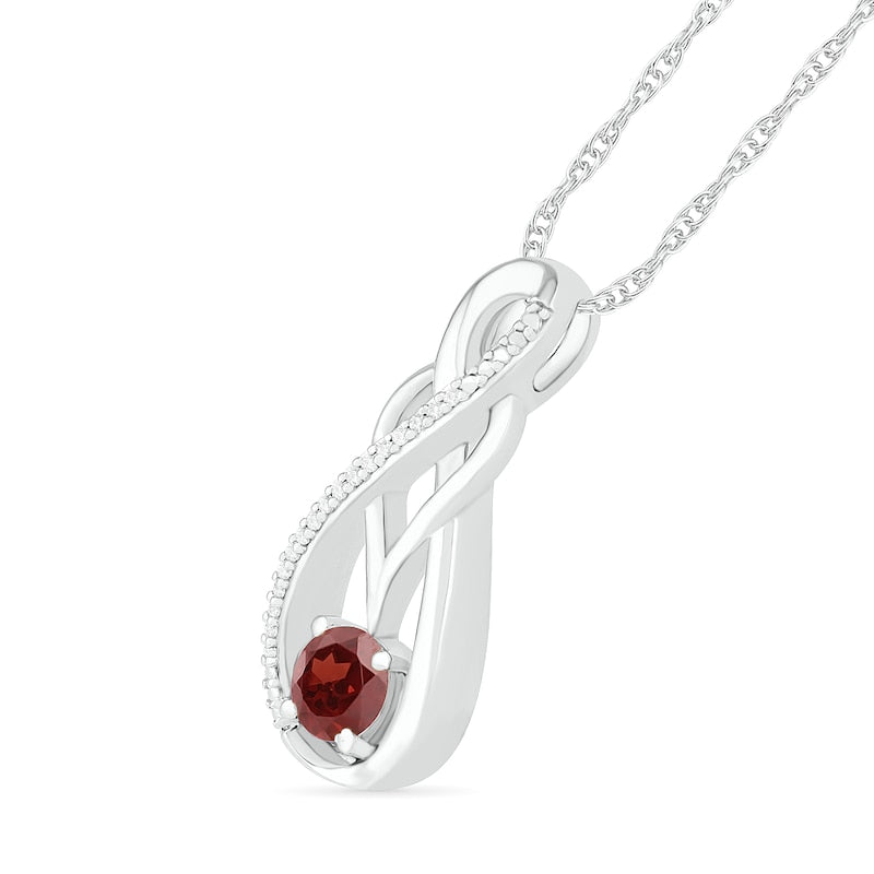 Garnet and 0.05 CT. T.W. Natural Diamond Overlay Infinity Pendant in Sterling Silver