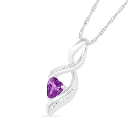Heart-Shaped Amethyst and Natural Diamond Accent Infinity Flame Pendant in Sterling Silver
