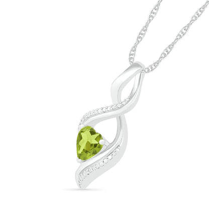 Heart-Shaped Peridot and Natural Diamond Accent Infinity Flame Pendant in Sterling Silver