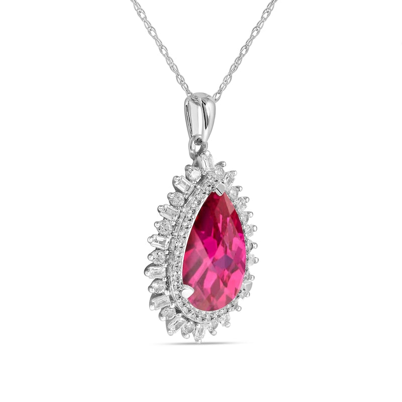 Pear-Shaped Lab-Created Ruby and White Sapphire Double Shadow Frame Drop Pendant in Sterling Silver