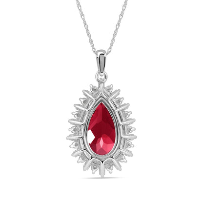 Pear-Shaped Lab-Created Ruby and White Sapphire Double Shadow Frame Drop Pendant in Sterling Silver