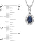 Oval Blue Sapphire and 0.05 CT. T.W. Natural Diamond Framed Antique Vintage-Style Drop Pendant in 10K White Gold