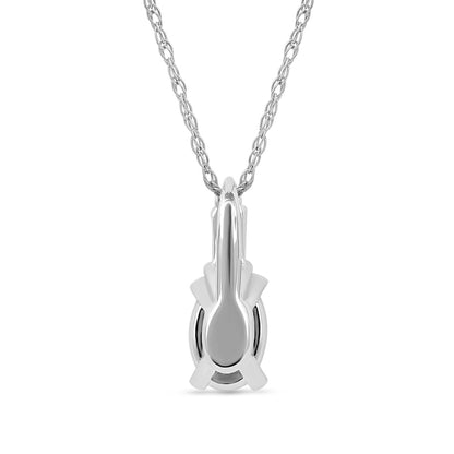Oval Blue Sapphire and 0.05 CT. T.W. Baguette and Round Natural Diamond Stacked Top Accent Pendant in 10K White Gold