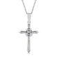 Oval Blue Sapphire and 0.05 CT. T.W. Natural Diamond Frame Layered Cross Pendant in 10K White Gold