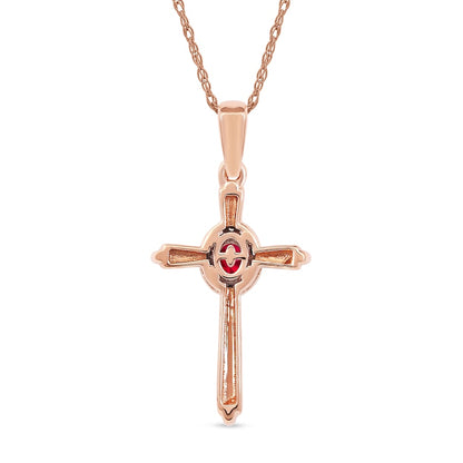 Oval Ruby and 0.05 CT. T.W. Natural Diamond Frame Layered Cross Pendant in 10K Rose Gold