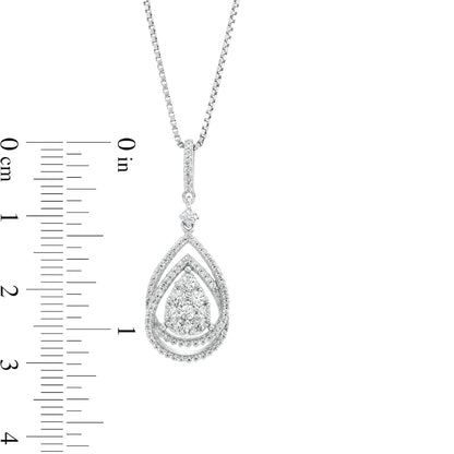 0.5 CT. T.W. Composite Natural Diamond Double Pear-Shaped Frame Pendant in 10K White Gold