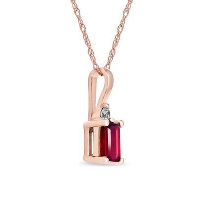 Emerald-Cut Ruby and Natural Diamond Accent Drop Pendant in 10K Rose Gold