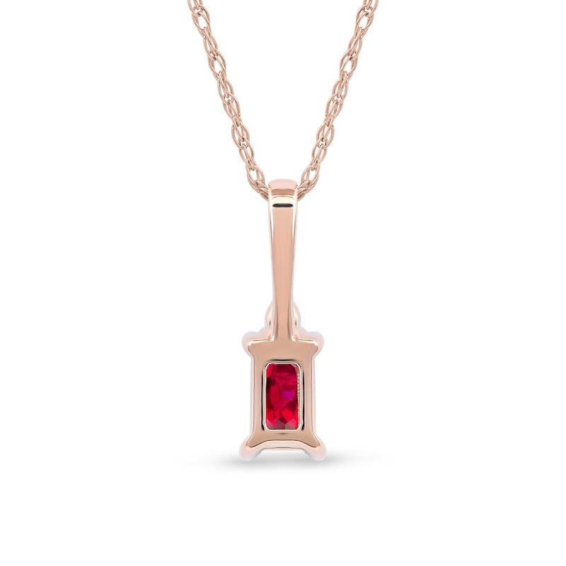 Emerald-Cut Ruby and Natural Diamond Accent Drop Pendant in 10K Rose Gold