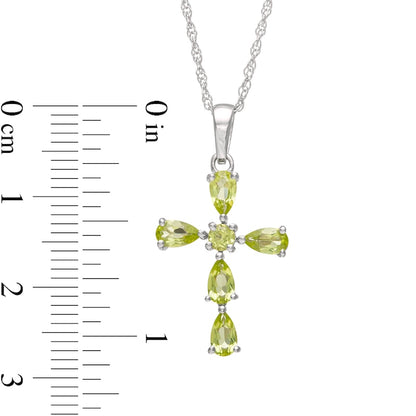 Pear-Shaped and Round Peridot Cross Pendant in Sterling Silver