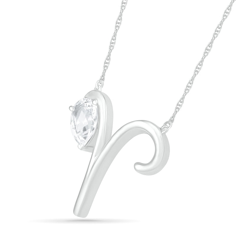 Pear-Shaped White Lab-Created Sapphire Aries Zodiac Sign Necklace in Sterling Silver