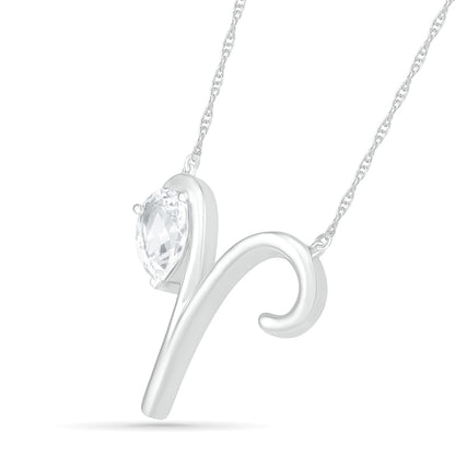 Pear-Shaped White Lab-Created Sapphire Aries Zodiac Sign Necklace in Sterling Silver