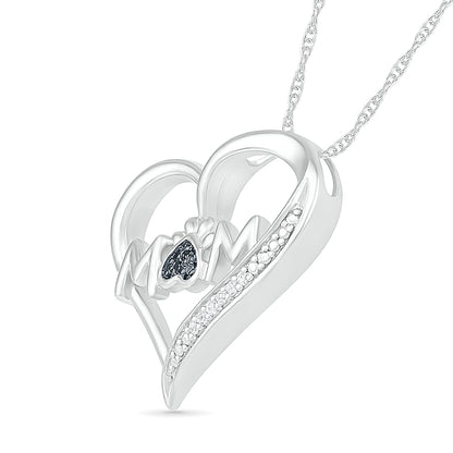 0.05 CT. T.W. Black Enhanced and White Natural Diamond Tilted Heart "MOM" Pendant in Sterling Silver