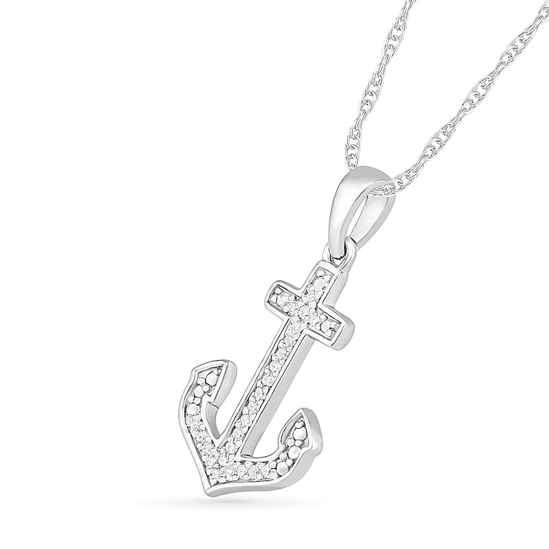 0.07 CT. T.W. Natural Diamond Anchor Pendant in Sterling Silver