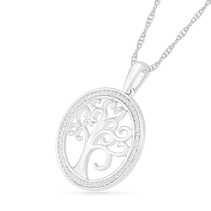 0.1 CT. T.W. Natural Diamond Tree of Life Pendant in Sterling Silver