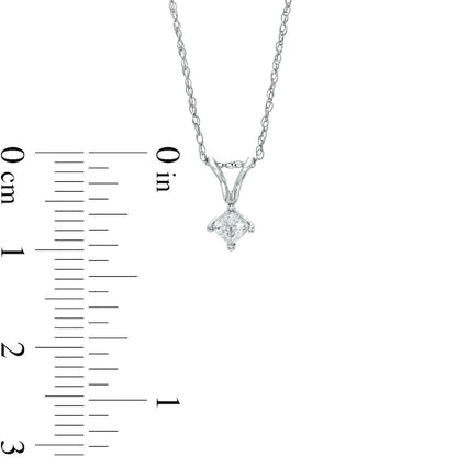 0.17 CT. Princess-Cut Natural Clarity Enhanced Solitaire Tilted Pendant in 14K White Gold (J/I3)