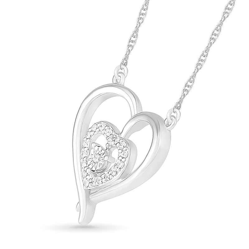 0.1 CT. T.W. Natural Diamond Double Heart Outline Necklace in Sterling Silver
