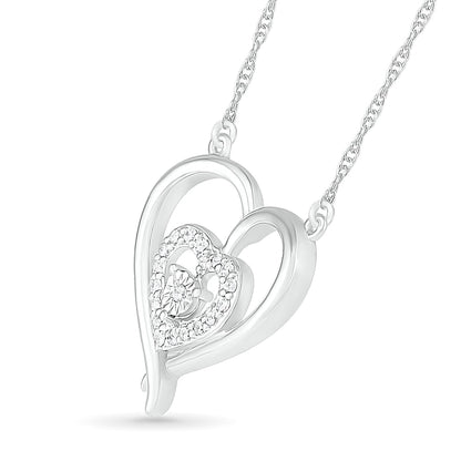0.1 CT. T.W. Natural Diamond Double Heart Outline Necklace in Sterling Silver
