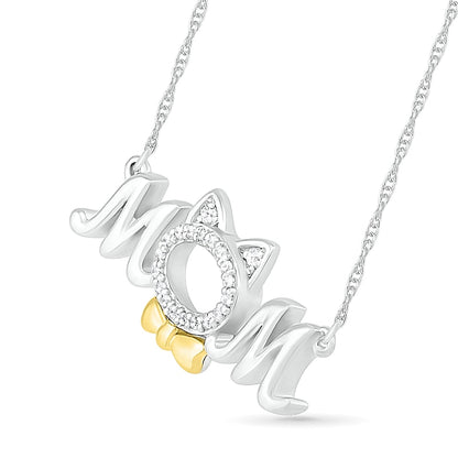 0.05 CT. T.W. Natural Diamond "MOM" and Cat Outline Necklace in Sterling Silver and 10K Yellow Gold