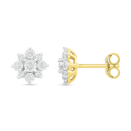 0.17 CT. T.W. Diamond Sunburst Stud Earrings in 10K Gold
