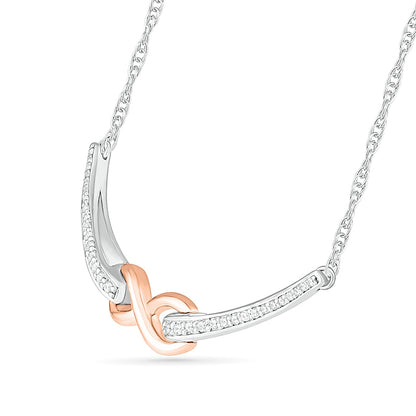 0.13 CT. T.W. Natural Diamond Infinity Necklace in Sterling Silver and 10K Rose Gold