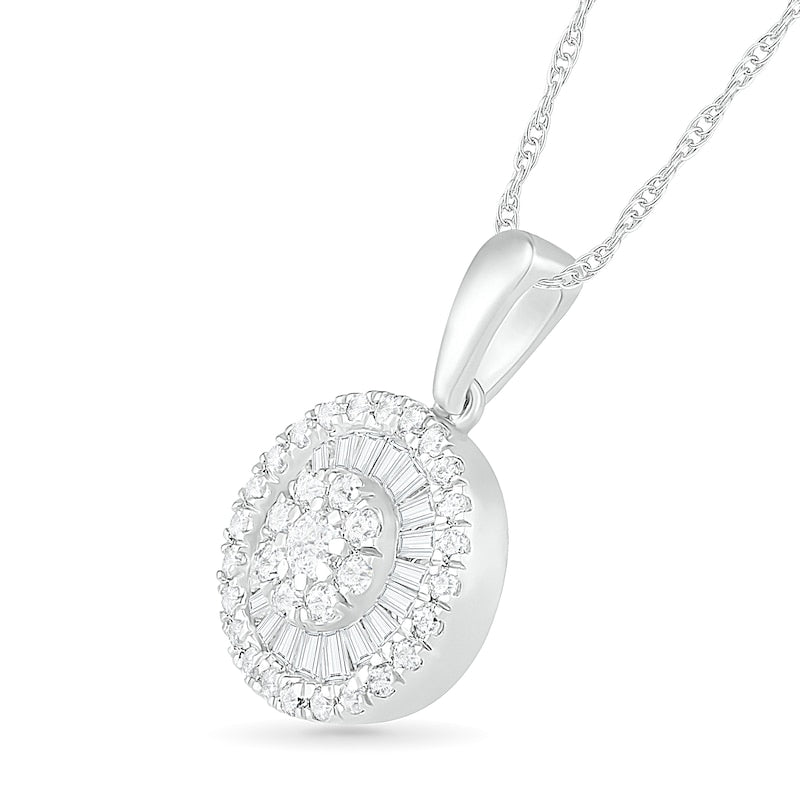 0.5 CT. T.W. Composite Baguette and Round Natural Diamond Double Frame Pendant in 10K White Gold