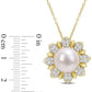 11.5-12.0mm Button Cultured Freshwater Pearl and White Topaz Sunburst Pendant in Sterling Silver with Yellow Rhodium