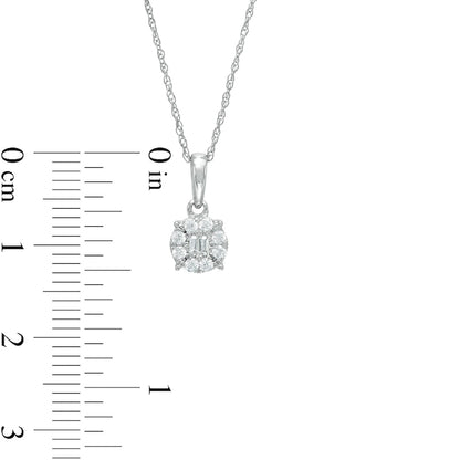 0.17 CT. T.W. Baguette and Round Natural Diamond Frame Pendant in 10K White Gold
